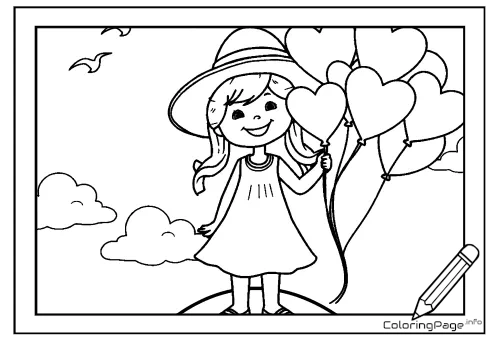 Online coloring page Heart-Shaped Balloons