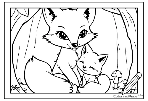 Online coloring page Fox Duo