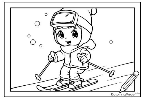 Online coloring page Skier in Action