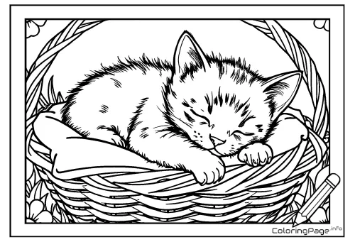 Online coloring page Sleeping Kitten