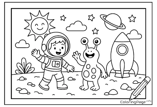 Online coloring page Astronaut and Alien
