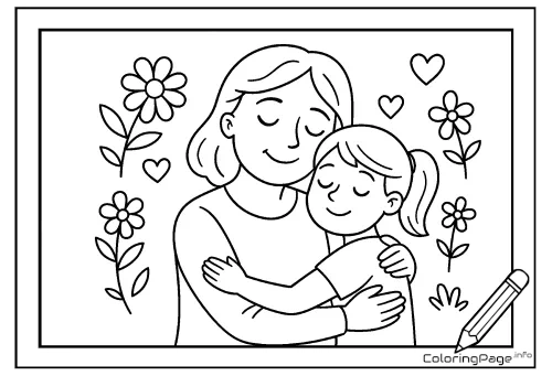 Online coloring page Mom and Daughter