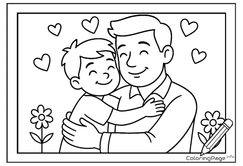 Online coloring page Dad and Son