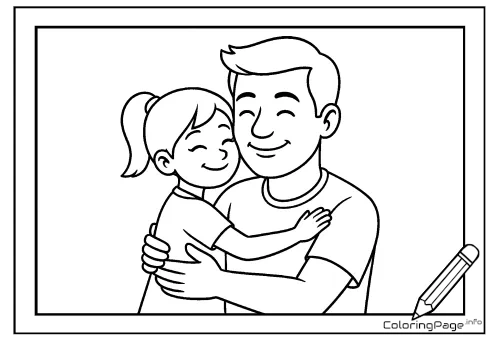 Online coloring page Dad and Daughter