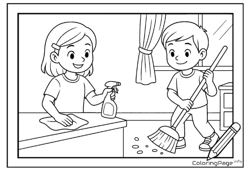 Online coloring page Cleaning Together