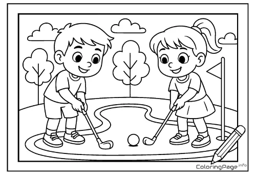 Online coloring page Mini Golf