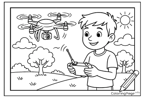Online coloring page Boy with a Drone
