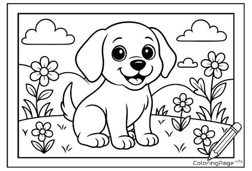 Online coloring page Dog Portrait in a Meadow