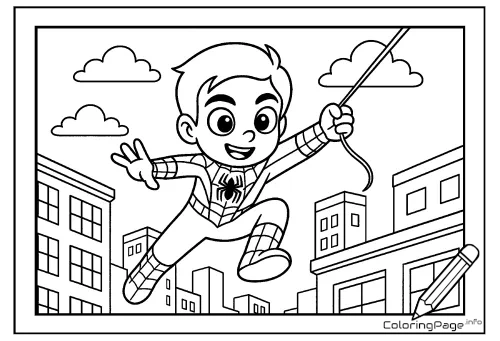 Online coloring page Spider Boy in the City