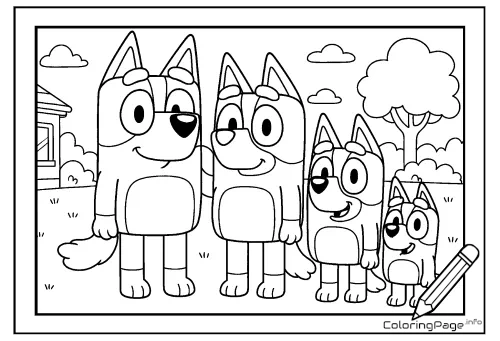 Online coloring page Dog Family in Front of the House