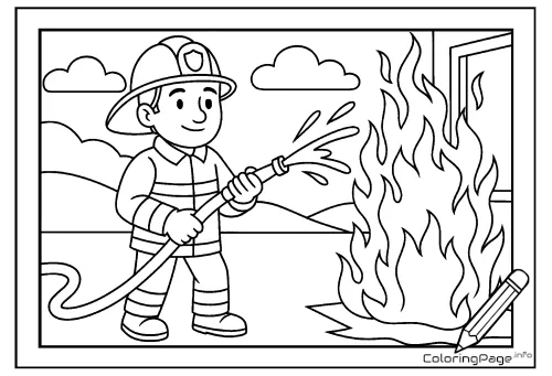 Online coloring page Firefighter in Action