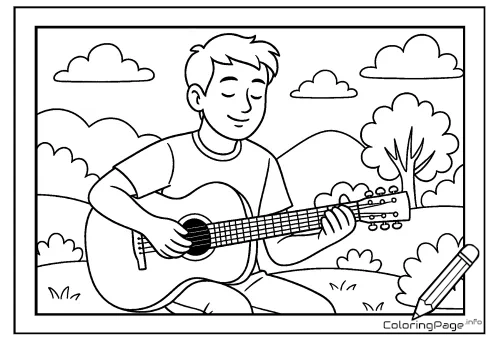 Online coloring page Boy with a Guitar