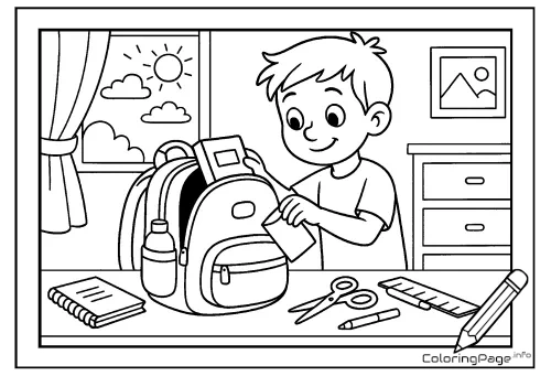 Online coloring page Packing the Backpack