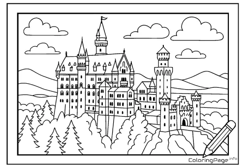 Online coloring page Neuschwanstein Castle