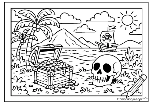 Online coloring page Treasure Chest on the Island