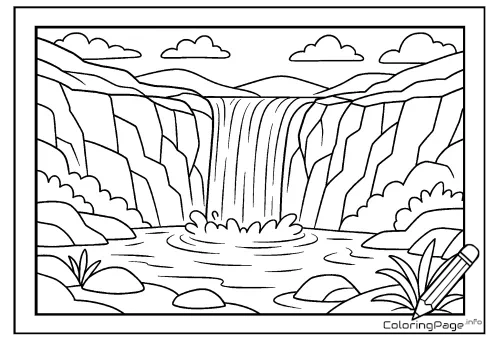 Online coloring page Waterfall