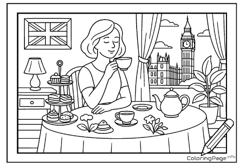 Online coloring page English-Style Tea