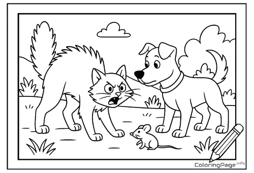 Online coloring page Cat, Dog and Mouse