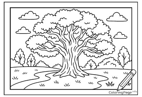 Online coloring page Big Old Tree