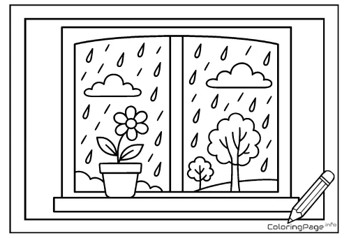 Online coloring page Rain Outside the Window