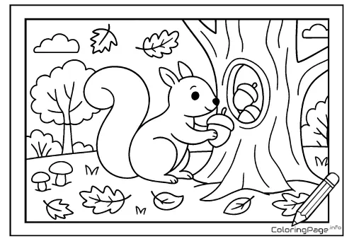 Online coloring page Squirrel with Acorns