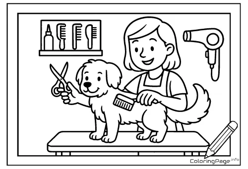Online coloring page Dog Groomer