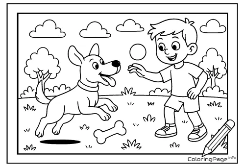 Online coloring page Boy and Dog