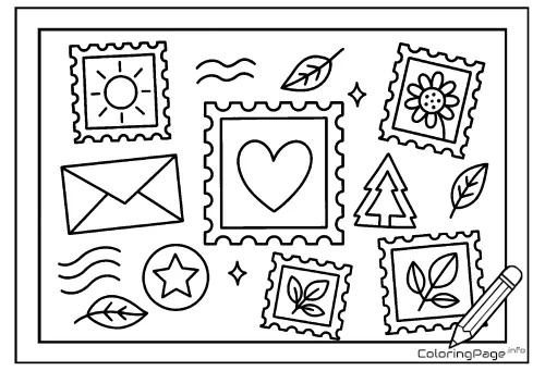 Online coloring page Postage Stamps
