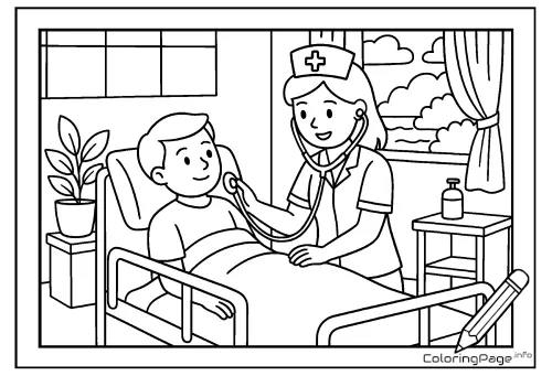Online coloring page Nurse in the Hospital