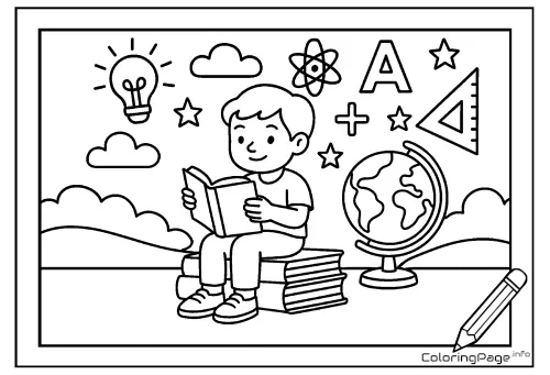 Online coloring page Boy and the World of Knowledge