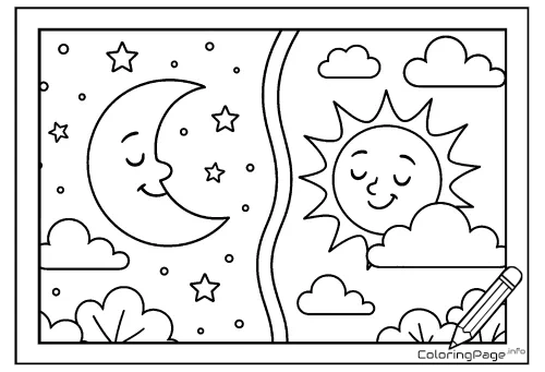 Online coloring page Night Meets Day