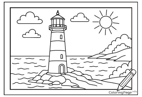 Online coloring page Lighthouse on the Shore