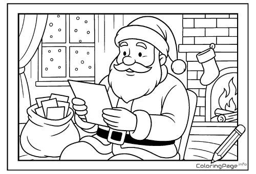 Online coloring page Santa Reads Letters