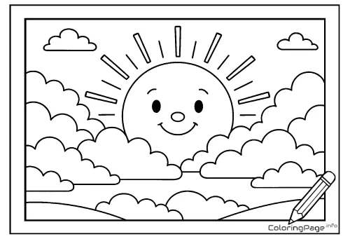 Online coloring page Sun Peeking Through Clouds