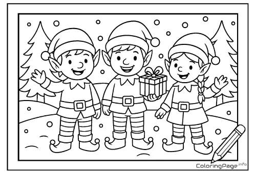 Online coloring page Elves Say Hello