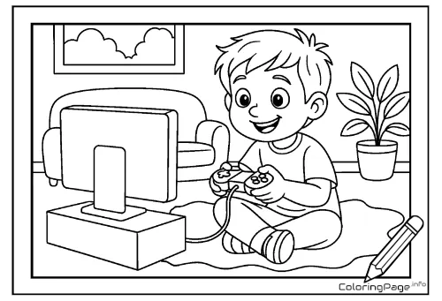 Online coloring page Gamer at a Console