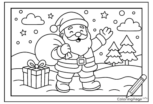Online coloring page Santa with a Sack of Gifts