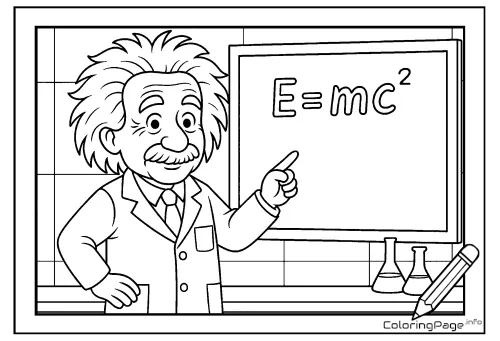 Online coloring page Einstein at the Blackboard