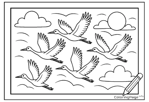 Online coloring page Formation of Cranes
