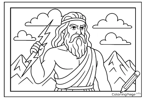 Online coloring page Zeus with Lightning