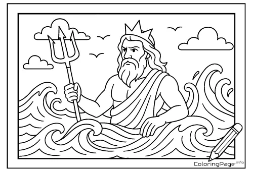 Online coloring page Poseidon with a Trident