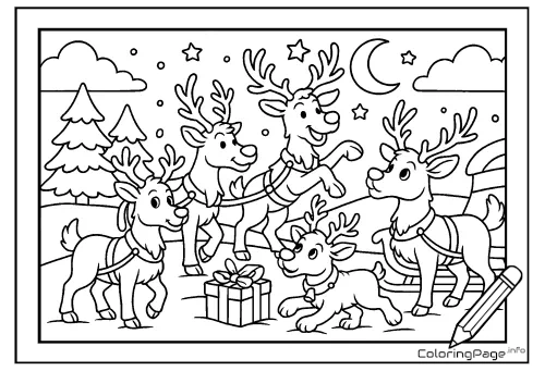Online coloring page Reindeer Before Takeoff