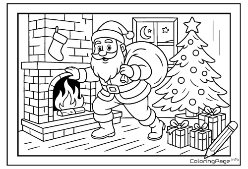 Online coloring page Santa Places Gifts