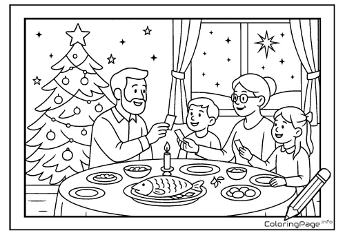 Online coloring page Christmas Eve Dinner