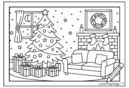 Online coloring page Christmas Tree with Presents