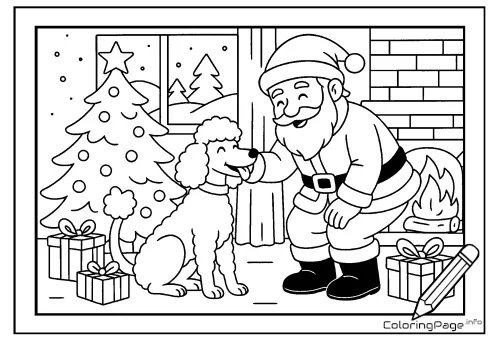 Online coloring page Santa and a Standard Poodle