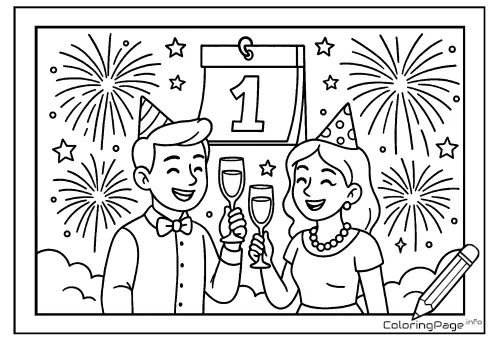 Online coloring page Happy New Year 2026!