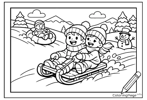 Online coloring page Sledding Fun