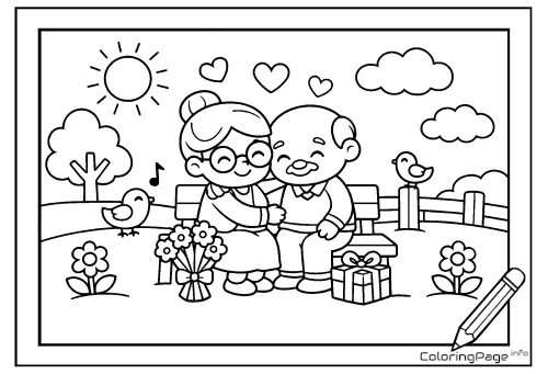 Online coloring page Grandma and Grandpa