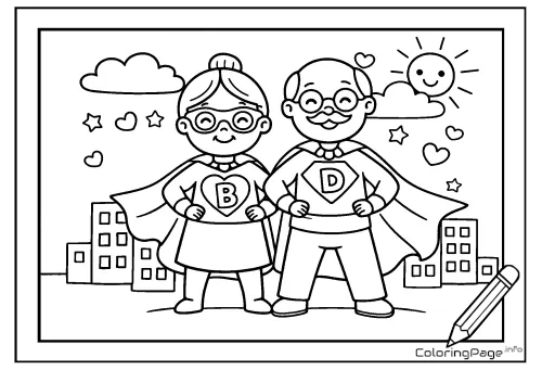 Online coloring page Super Grandparents
